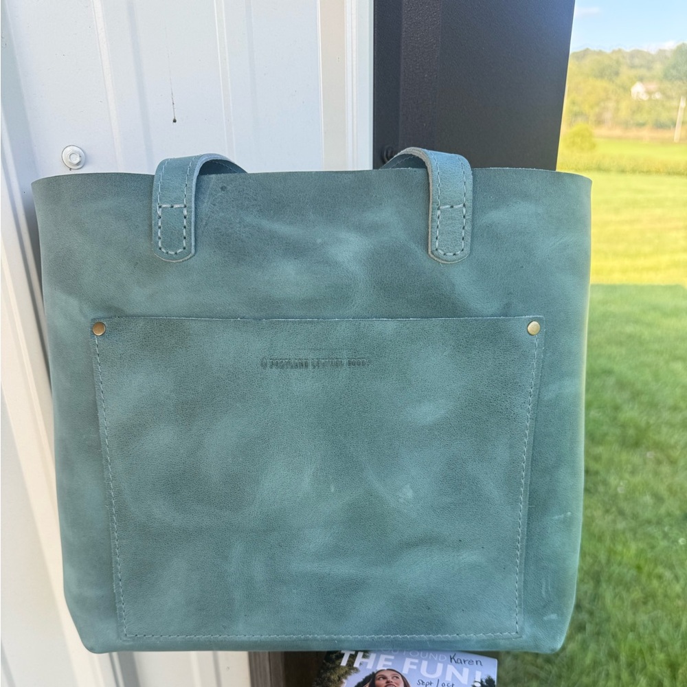 Portland Leather Aqua medium crossbody tote